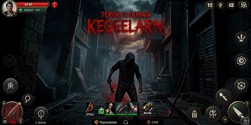 Screenshot gameplay 4P4P menampilkan suasana kegelapan dan ketegangan yang mengerikan.