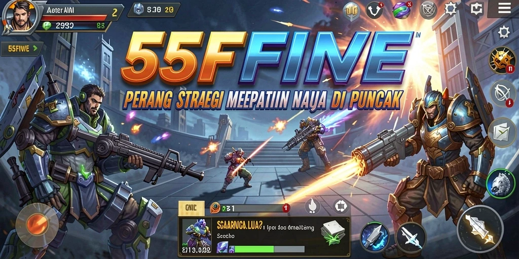 Tangkapan layar gameplay <strong>55FIVE</strong> menampilkan aksi pertempuran strategis yang intens.