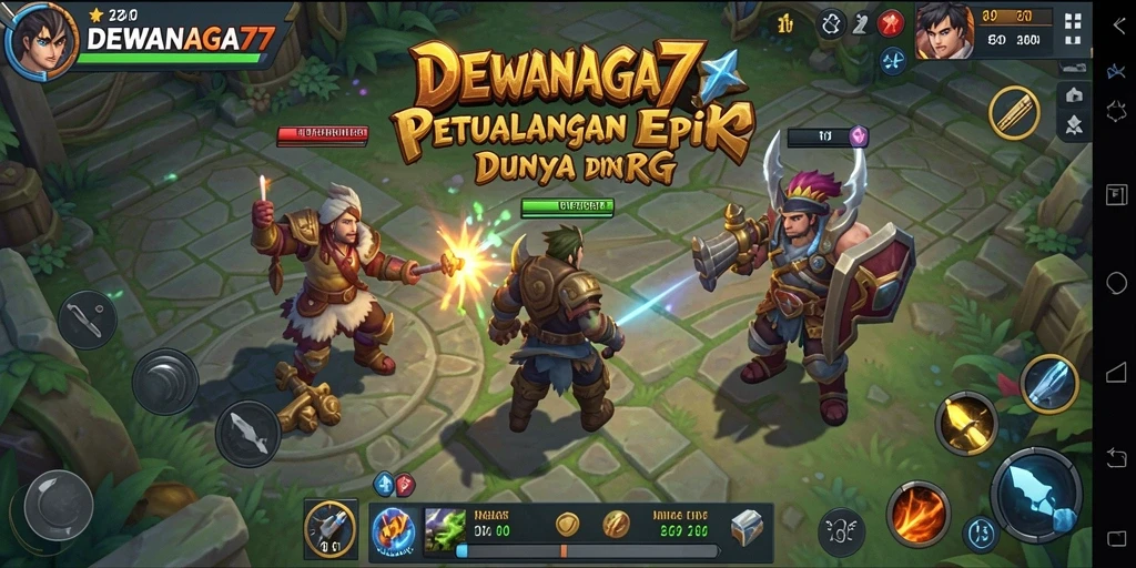 Tampilan gameplay epik di DEWANAGA77 dengan pertarungan seru.