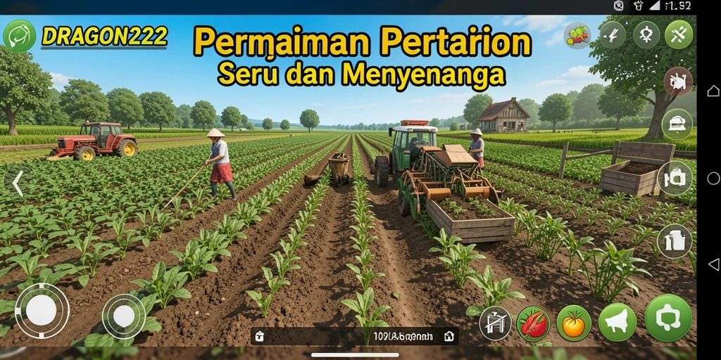 Screenshot utama dari gameplay menampilkan ladang yang indah dan aktivitas bertani yang seru.