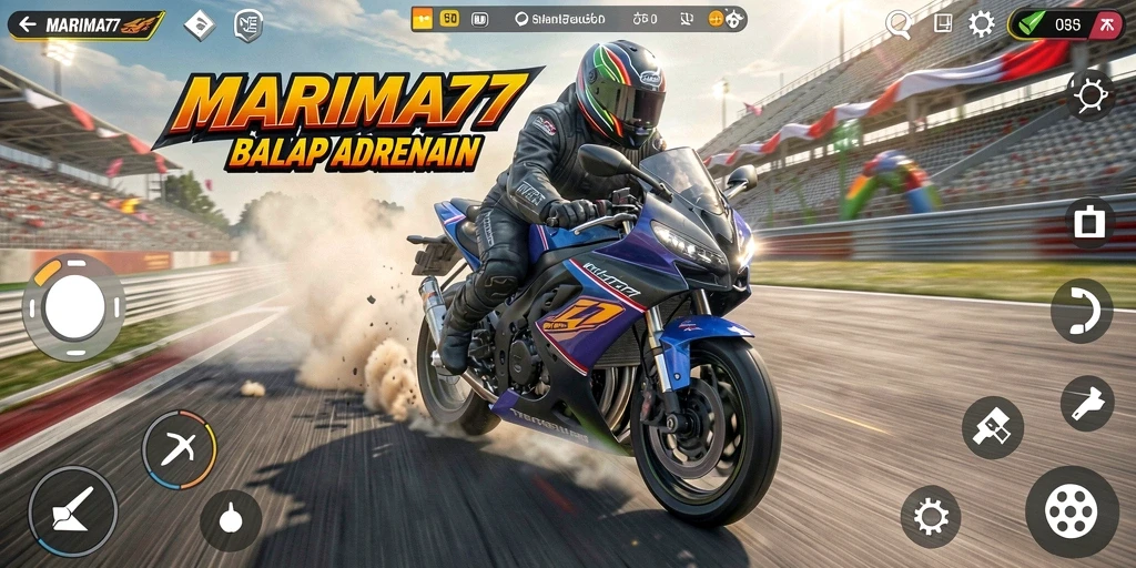 Tangkapan layar dari gameplay balap motor seru MARIMA77.
