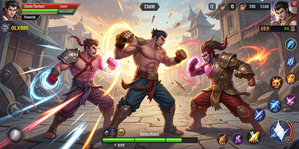 Screenshot gameplay OLX888 menampilkan pertarungan seru dengan grafis yang menakjubkan.