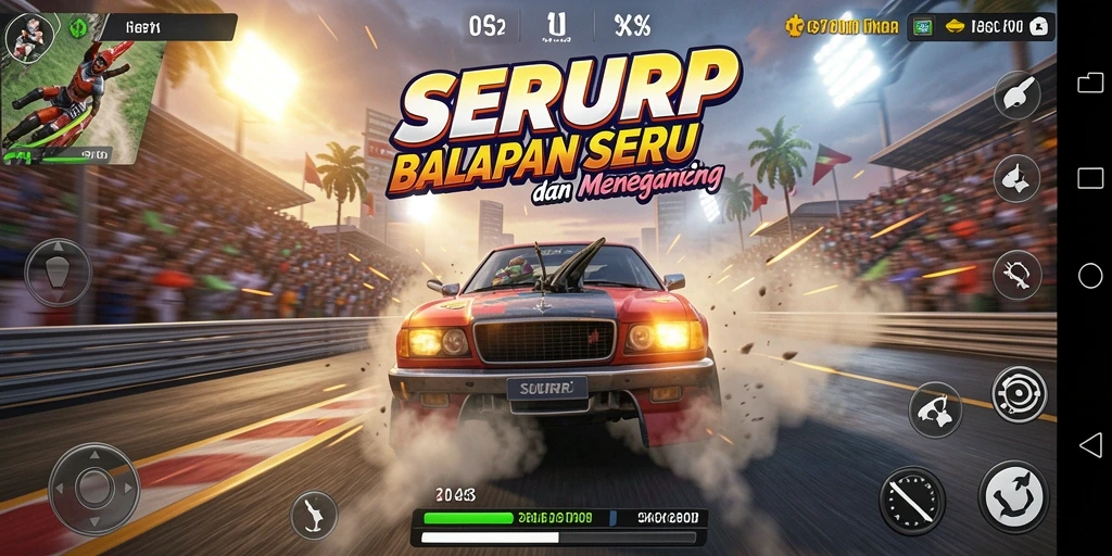 Tangkapan layar SERURP menampilkan aksi balapan mendebarkan dengan grafik yang menawan.