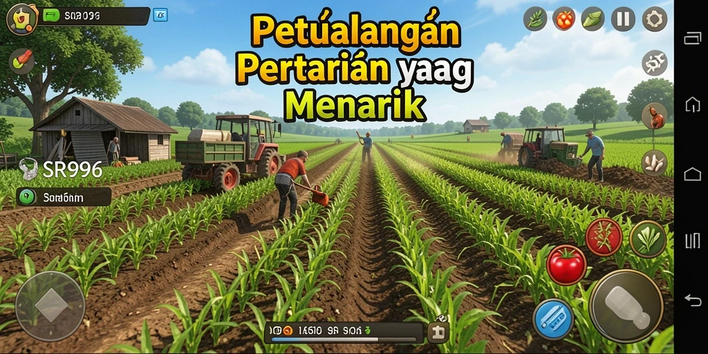 Tampilan gameplay SR996 saat bertani dengan tanaman yang beragam.