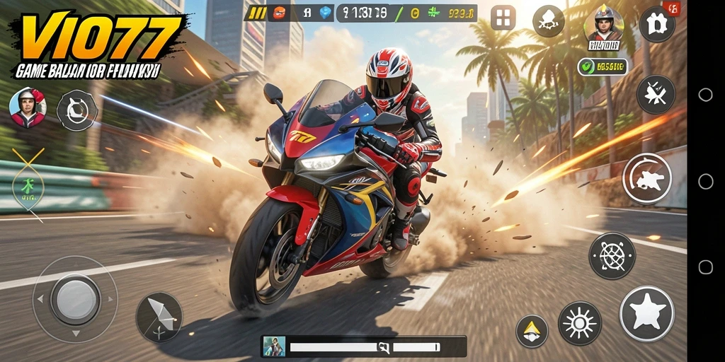Screenshot utama VIO77 menunjukkan momen balap motor yang mendebarkan.