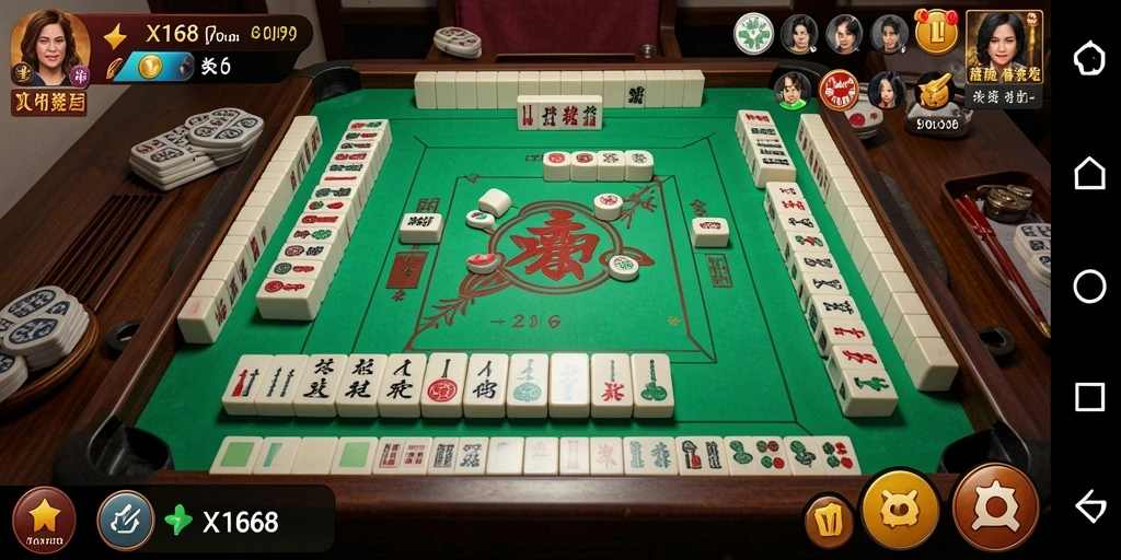Screenshot utama X168 menampilkan gameplay Mahjong yang penuh warna dan menarik.
